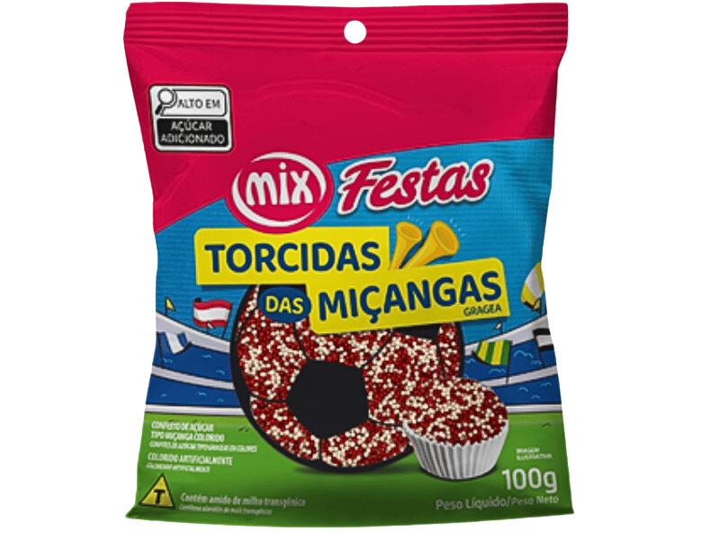 Confeito Miçangas Branco e Vermelho 100g - Mix 