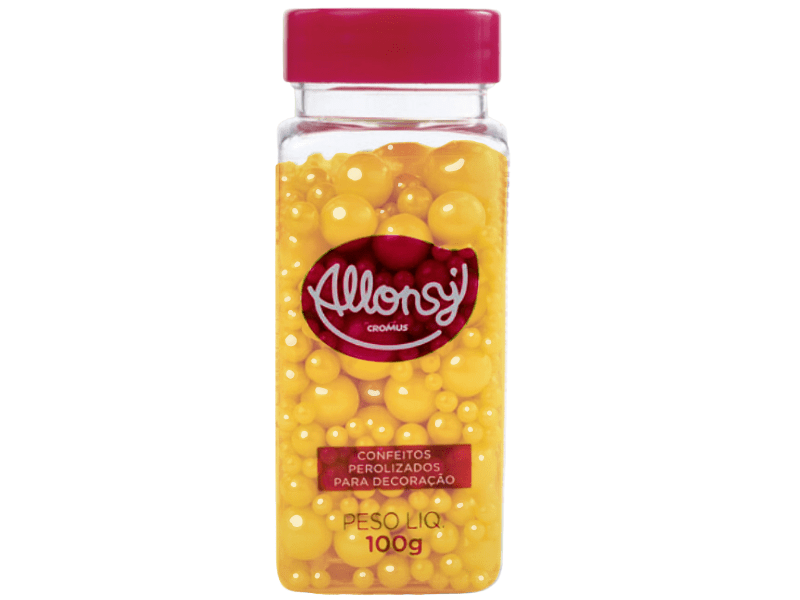 Confeito Pérolas Comestível Amarelo 100g - Allonsy 