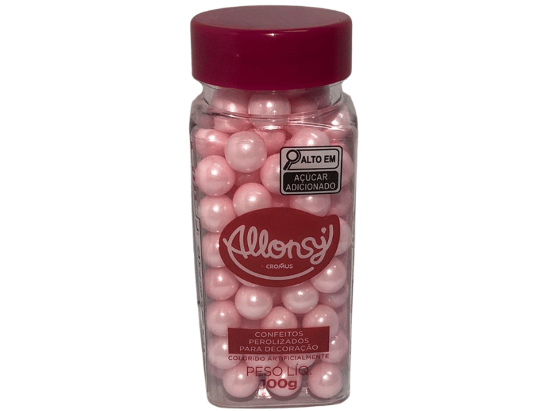 Confeito Pérolas Rosa 10mm 100g - Allonsy