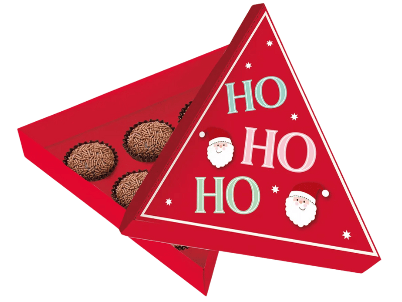 Caixa Árvore para 3 Brigadeiros Papai Noel 11,5x11x3,5 cm c/10 unidades - Cromus