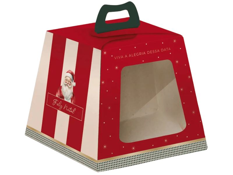 Caixa Panetone c/Visor  Feliz Natal 15x15x15 cm 500g - Cromus