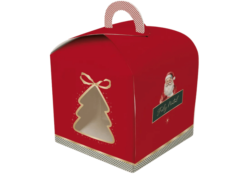 Caixa Panetone c/Visor Feliz Natal 9,5x9,5x9,5 cm 100g - Cromus