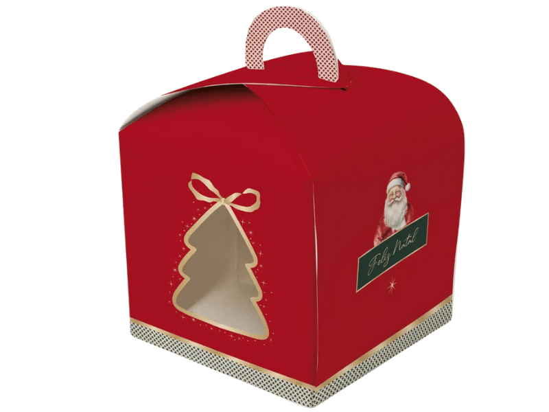 Caixa Panetone c/Visor Árvore  Feliz Natal 15,5x15x15 cm 500g - Cromus