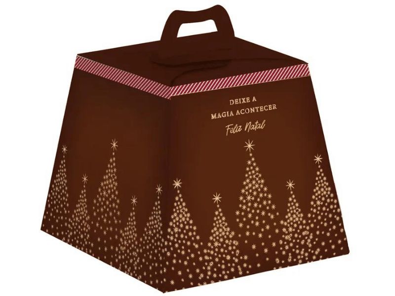 Caixa Panetone Magia Natal Marrom 19x19x16,5 cm 500g - Cromus