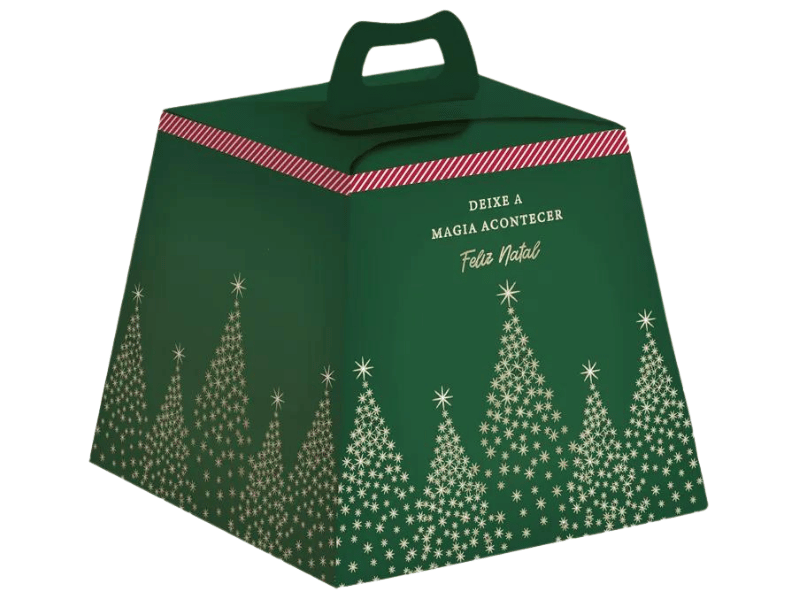 Caixa Panetone Magia Natal Verde 19x19x16,5 cm 500g - Cromus