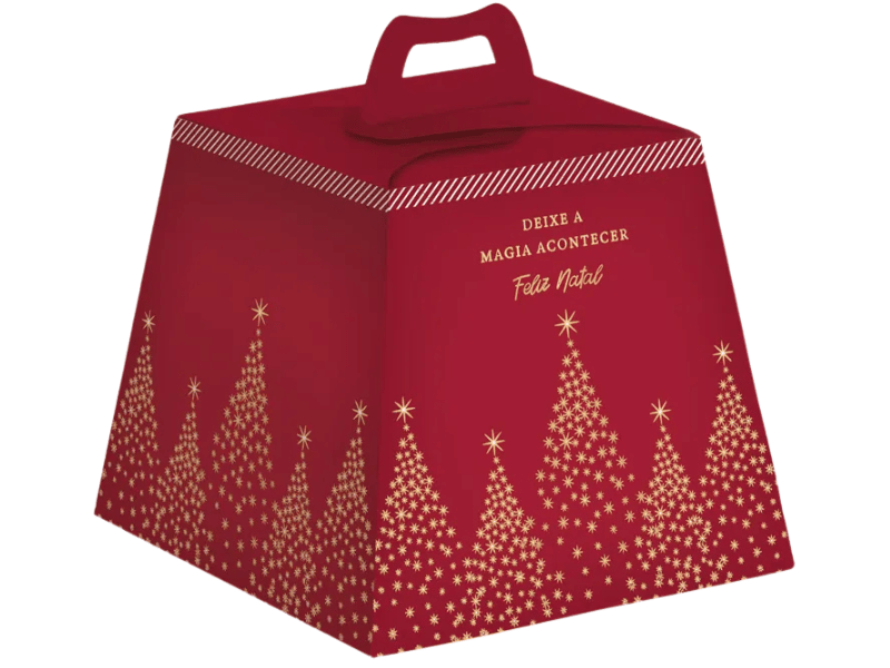 Caixa Panetone Magia Natal Vermelha 11x10x11 cm 100g - Cromus