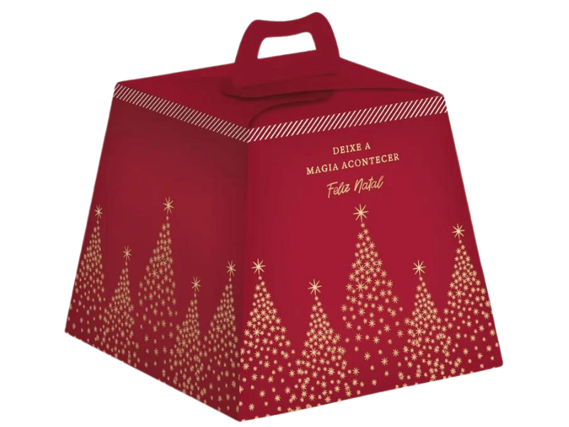 Caixa Panetone Magia Natal Vermelha 19x19x16,5 cm 500g - Cromus