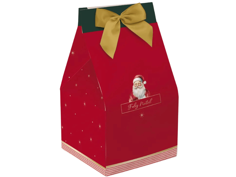 Caixa Panetone Trapézio Feliz Natal Vermelha 14x25x14 cm 500g - Cromus 