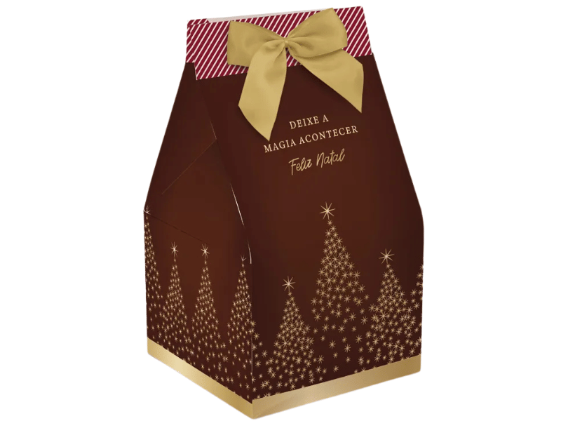 Caixa Panetone Trapézio Magia Natal Marrom 14x25x14 cm 500g - Cromus 