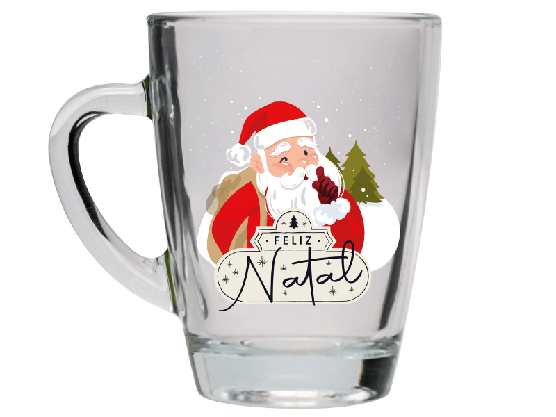 Caneca Vidro Transparente Papai Noel 370 ml - Tuut