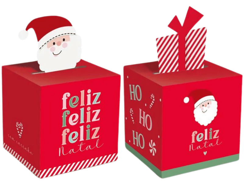 Caixa Pop Up Feliz Natal com Papai Noel 7x7x7 cm c/10 unidades - Cromus