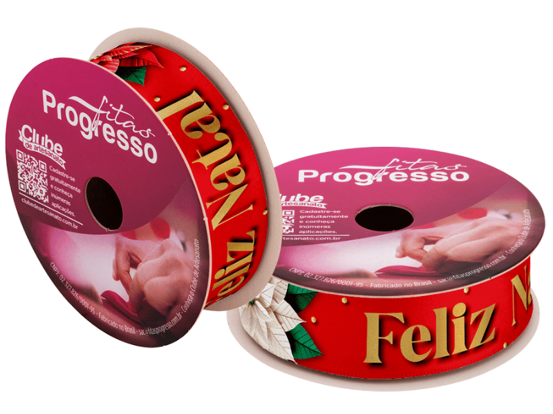 Fita de Cetim Decorativa Feliz Natal c/ Flor nº 5 ECF005TR Cor 185 - Progresso