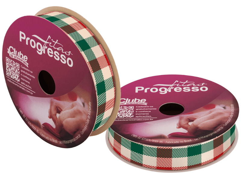 Fita de Cetim Decorativa Xadrez Natalino nº 3 ECF003TR Cor 077 - Progresso