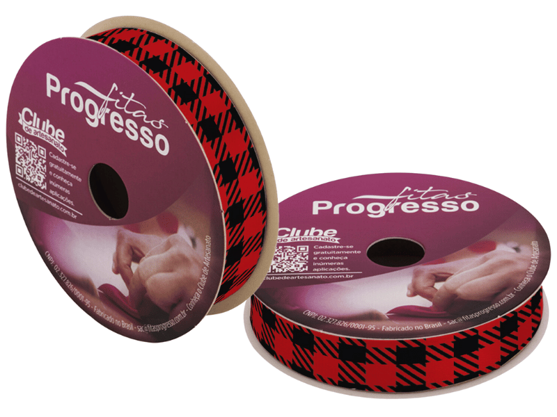 Fita de Cetim Decorativa Xadrez Vermelho e Preto nº 3 ECF003TR Cor 041 - Progresso