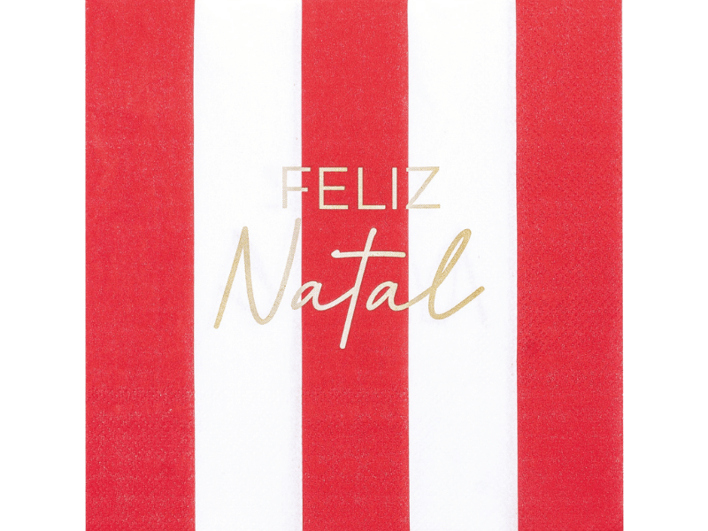 Guardanapo de Papel Listrado Vermelho e Branco Feliz Natal c/ 20 unidades - Cromus