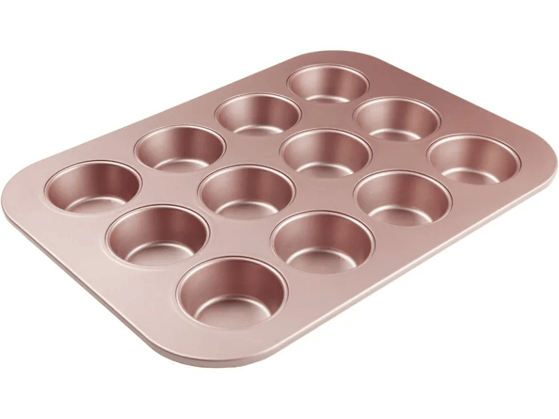 Forma para Cupcake em Aço Carbono Rosa Gold c/12 Cavidades - Allonsy