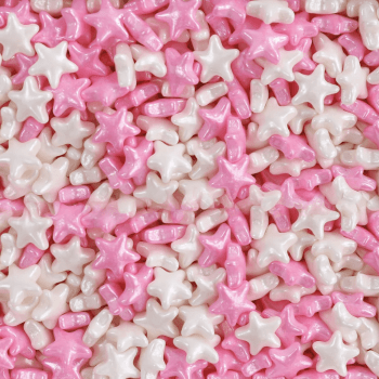 Confeito Comestível Estrelas Rosa/Branco 100g - Allonsy 