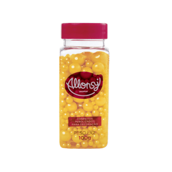 Confeito Pérolas Comestível Amarelo 100g - Allonsy 