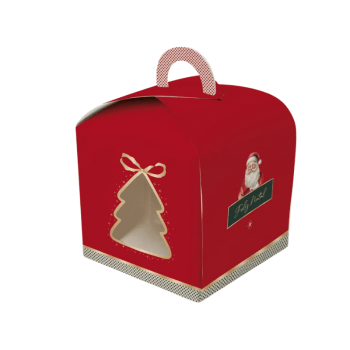 Caixa Panetone c/Visor Árvore  Feliz Natal 15,5x15x15 cm 500g - Cromus