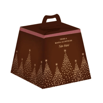 Caixa Panetone Magia Natal Marrom 19x19x16,5 cm 500g - Cromus