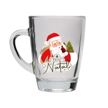 Caneca Vidro Transparente Papai Noel 370 ml - Tuut