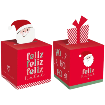 Caixa Pop Up Feliz Natal com Papai Noel 7x7x7 cm c/10 unidades - Cromus