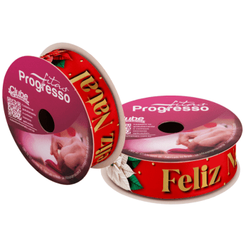 Fita de Cetim Decorativa Feliz Natal c/ Flor nº 5 ECF005TR Cor 185 - Progresso