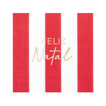 Guardanapo de Papel Listrado Vermelho e Branco Feliz Natal c/ 20 unidades - Cromus