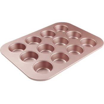 Forma para Cupcake em Aço Carbono Rosa Gold c/12 Cavidades - Allonsy